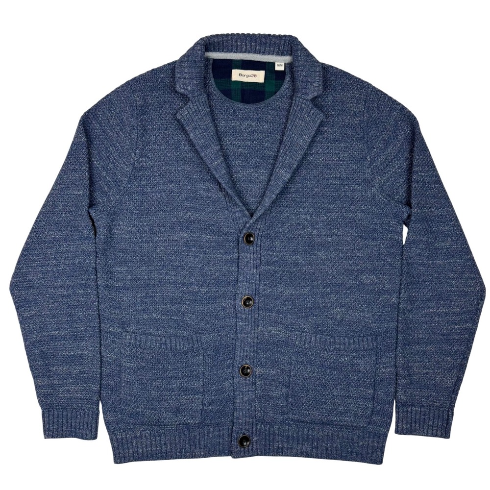 Borgo28 Wool Blend Knit Cardigan Sweater Mens Medium Blue Preppy Quiet Luxury